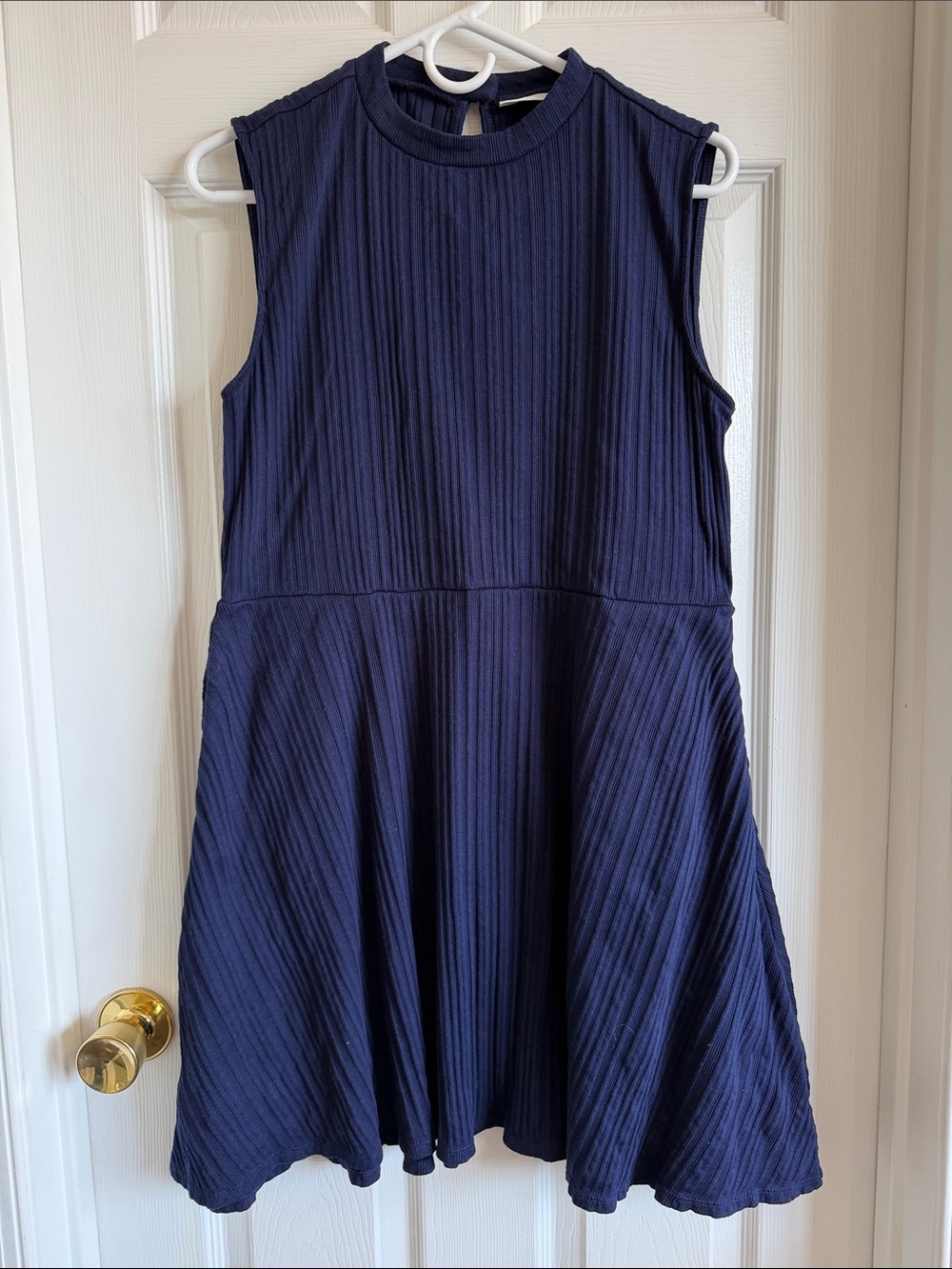 New York & Company Navy Ribbed Sleeveless Midi Dress